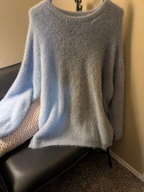 Easel Light Blue Fuzzy Crewneck Sweater Size Large